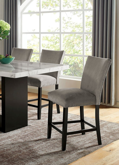 Genuine Marble Top Table w 6x High Chairs Light Gray Flannelette Upholstered Chair Counter Height Dining Room 7pc Set Furniture - sold by Home Elegance USA