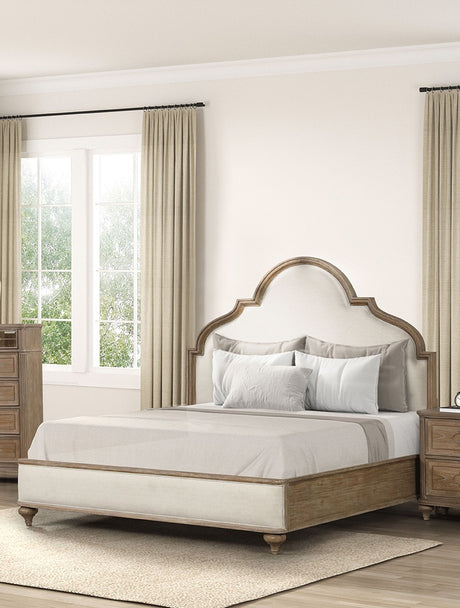 Rustic Oak 3pc Eastern King Size Bed 2x Nightstands w USB Solid wood Unique Legs Bedroom Furniture Traditional Look Upholstered Bedframe - sold by Home Elegance USA