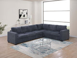 Elegant 4-Pc Sectional Set Dark Gray One Arm Loveseat Corner Wedge Armless Chair Corduroy Upholstered L-Shaped Plush Couch