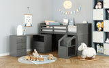 Loft Bed Low Study Twin Size Loft Bed With Storage Steps and Portable,Desk,Gray(OLD SKU: LT000101AAE) - Home Elegance USA