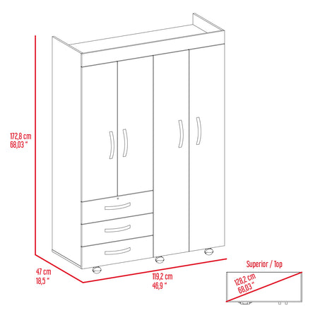 Hamilton Mobile Armoire, 4-Doors Cabinet, Three Drawers, Rods, Four Shelves, Black Wengue - Bedroom - sold by Home Elegance USA
