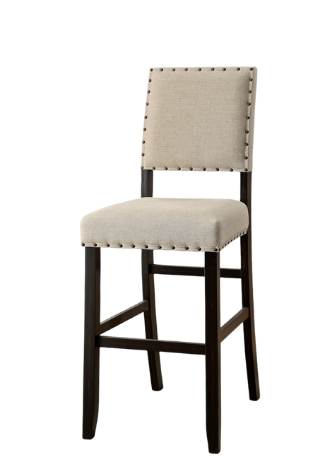 Antique Black Wooden 5pc Counter Height Dining Bar Set Table And 4x Chairs Ivory Linen Like Fabric Cushions Nailhead Trim Bar Chairs - sold by Home Elegance USA