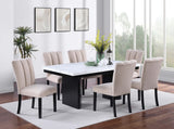 Classic Two-Tone Design White Faux Marble Top Dining Table 6x Side Chairs 7pc Dining Set Dining Room Furniture