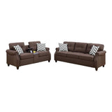 2pcs Sofa set Living Room Furniture Dark Coffee Plush Polyfiber Sofa Loveseat w Console Pillows Couch | Home Elegance USA