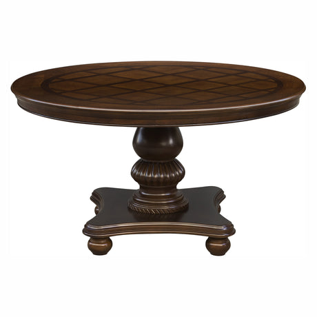 Elegant Design 5pc Dining Set Brown Cherry Finish Pedestal Base Table and 4x Side Chairs Faux Leather Upholstered Traditional Dining Room Furniture - sold by Home Elegance USA