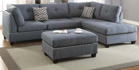 3-pcs Sectional Sofa Blue Grey Polyfiber Cushion Sofa Chaise Ottoman Reversible Couch Pillows - sold by Home Elegance USA