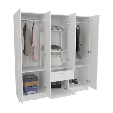 Mitu Six Doors Armoire, Seven Interior Shelves, One Drawer, Rod White - sold by Home Elegance USA