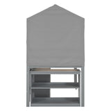 Twin Size Loft Bed with Rolling Cabinet, Shelf and Tent - Gray - Home Elegance USA