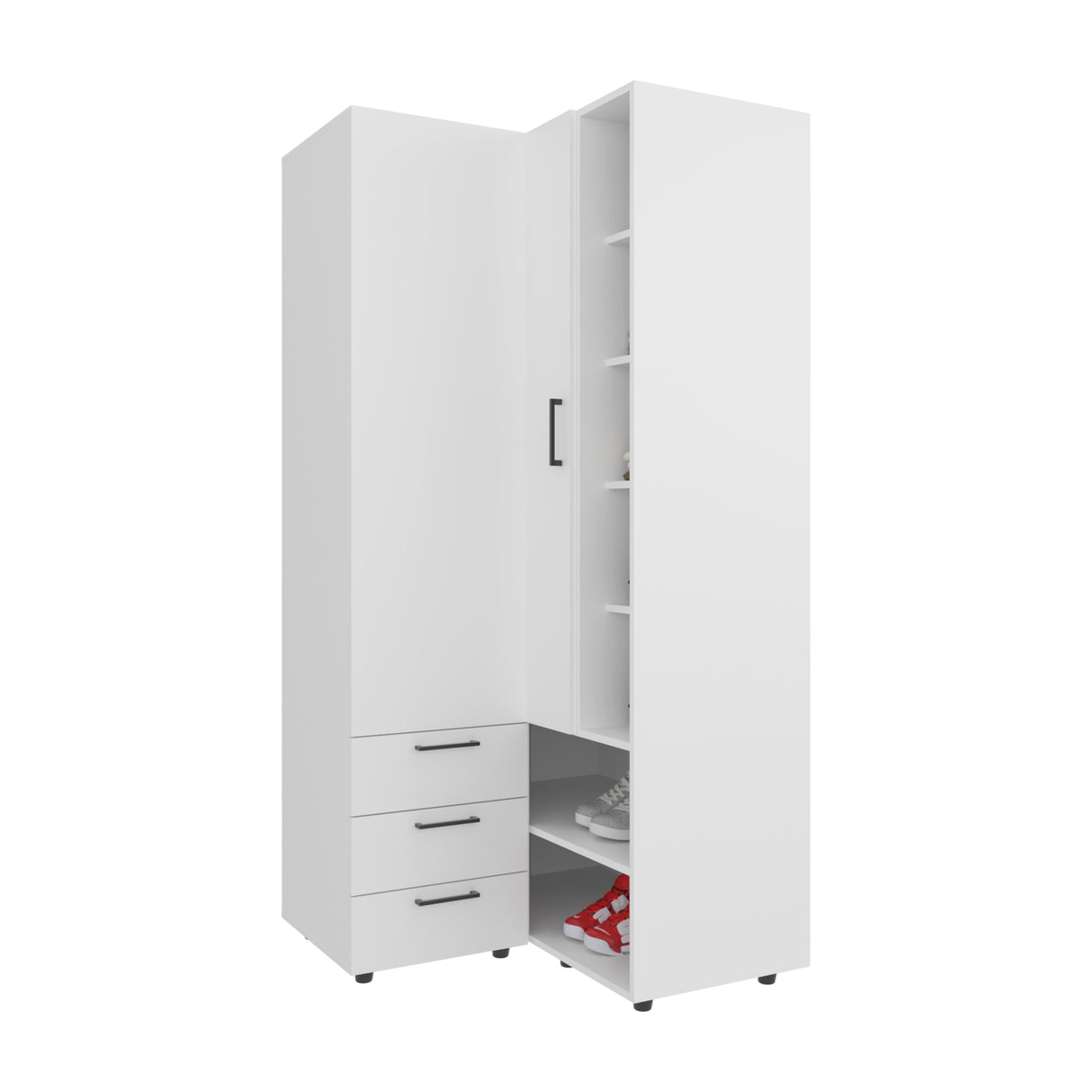 FM FURNITURE Thatcher Armoire- wardrobe, shoe storage, Open Storage and 2 - drawer, White - sold by Home Elegance USA