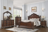 Traditional Style 5 Pc Queen Bedroom Set With Intricate Wood Carvings Made with Wood in Walnut