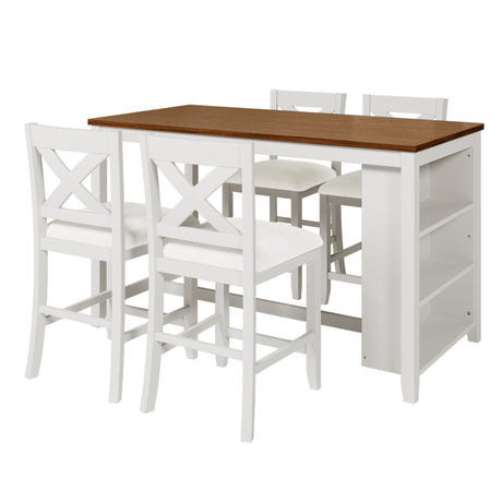 TOPMAX 5 Pieces Counter Height Rustic Farmhouse Dining Room Wooden Bar Table Set with 4 Chairs, White - sold by Home Elegance USA