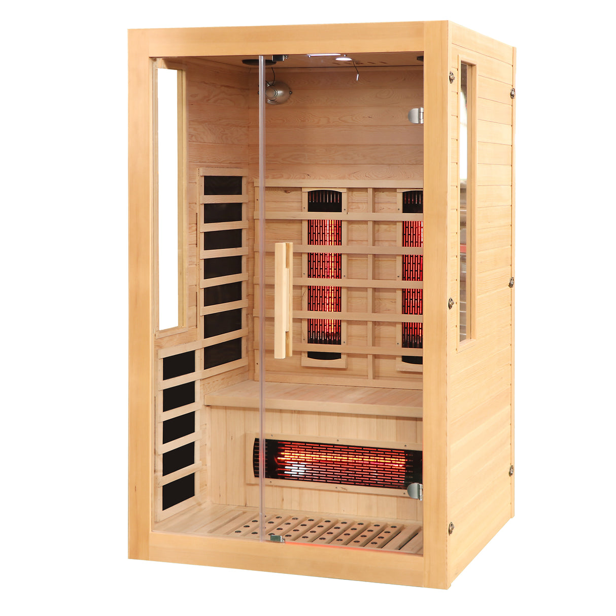 2 to 3 Person Hemlock Wood Low EMF FAR Infrared Sauna For Home with LED Control Panel and Tempered Glass Door