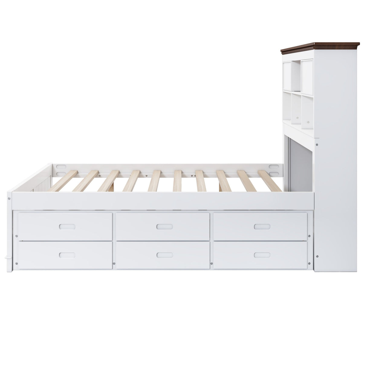 2 Pieces Wooden Captain Bedroom Set Full Bed with Trundle and Nightstand,White+Walnut - BS205271AAK - image - 17