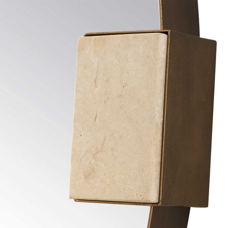 Russo Travertine Round Mirror Bronze / Brown / Gold - Beige by Uttermost - View 4