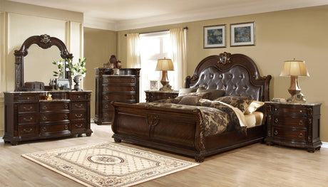 Traditional Style 5Piece King (Includes: King Size Bed, Nightstand , Dresser, Chest and Mirror) Button Tufted Bedroom Set Made with Wood in Dark Walnut