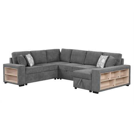 Modern Grey U-Shaped Sectional Sofa Bed with USB Ports, Storage Chaise & Pillows, Chenille Fabric, 109' - sold by Home Elegance USA
