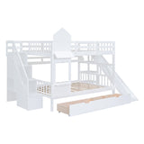 Full-Over-Full Castle Style Bunk Bed with 2 Drawers 3 Shelves and Slide - White(OLD SKU:LT000558AAK-2) - sold by Home Elegance USA