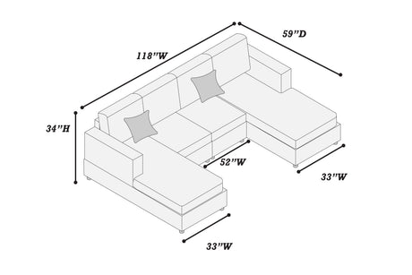 Dark Gray Finish 3pc U-Shaped Sectional Set Cushion Back Armless Chairs Right Arm And Left Arm Chaise Primary Living Room Comfortable For 4 People - sold by Home Elegance USA