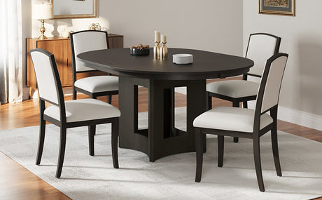 TOPMAX Farmhouse Extendable Round Dining Table Set for 4, 5-Piece Kitchen Table Set with 4 Upholstered Chairs and 16inch Removable Leaf for Small Places, Espresso+Beige - sold by Home Elegance USA