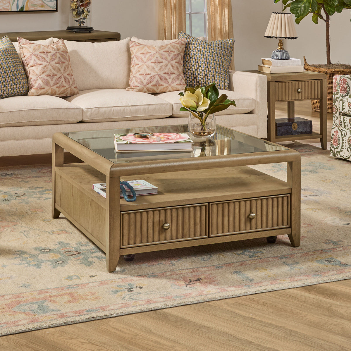 Reed Square Coffee Table With Casters - Driftwood Oak | Flexsteel
