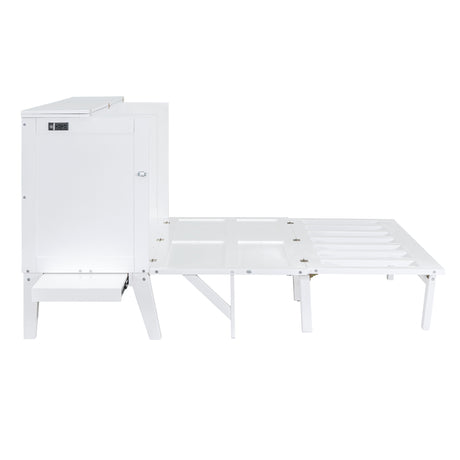 Queen Size Murphy Bed with USB Port and removable Shelves on Each Side,White - Home Elegance USA