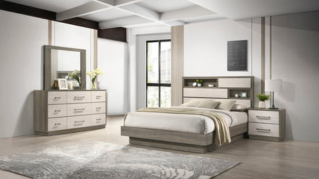 Gem Modern Style 4 Pc Full Bedroom Set Made with Wood in Beige & Brown