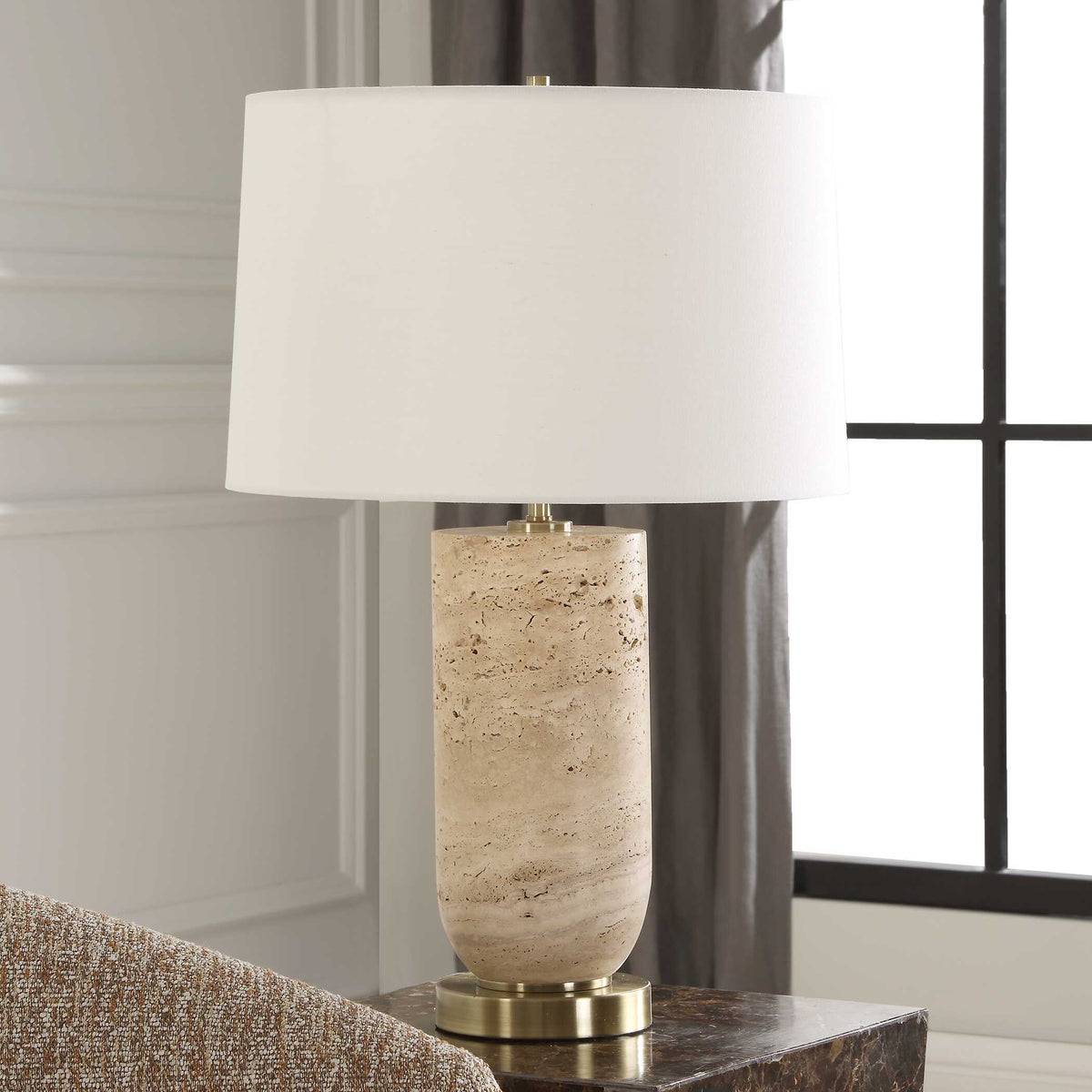 Aubrey Travertine Table Lamp - Beige by Uttermost - View 3