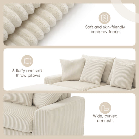 141.5*64'' Corduroy Sectional Sofa with Bluetooth Speakers, U-Shaped Couch with Console, USB Charger, Cup Holders, Storage, Ottoman, Deep and Wide Seat Cloud Sofa for Living Room&Apartment - sold by Home Elegance USA