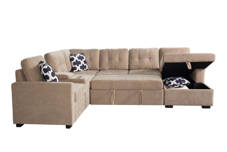 Multifunctional Modular L - Shaped Sectional Sofa with Built - in Cup Holders, Hidden Storage Compartments and Convertible Seating Design - sold by Home Elegance USA