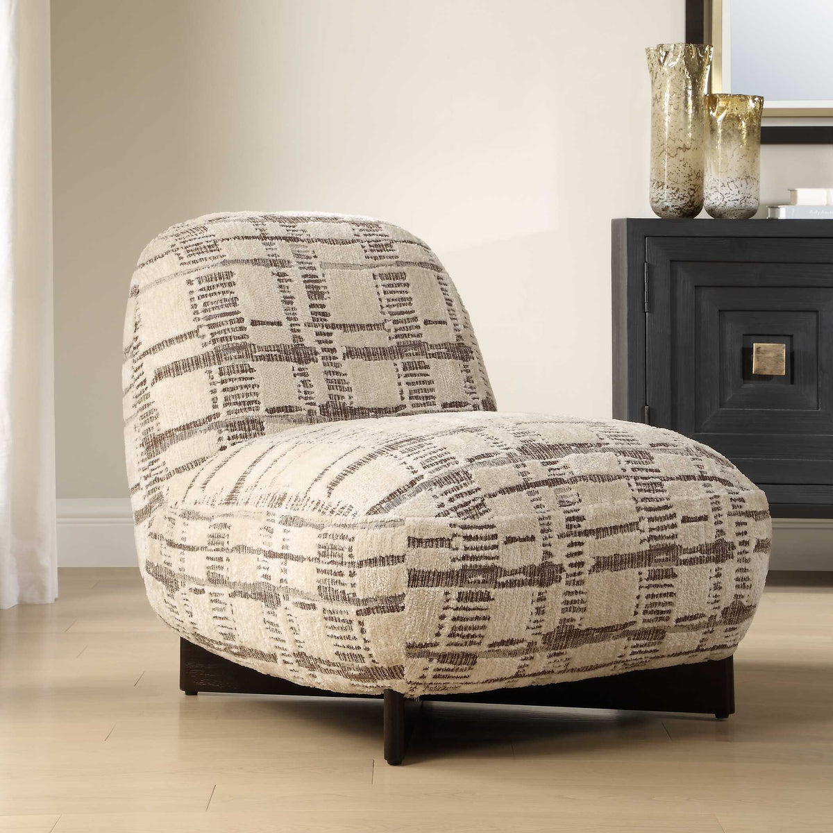 Evans Modern Armless Accent Chair Beige / Brown - Beige / Dark Brown by Uttermost - View 3