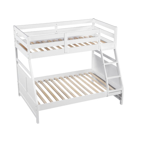 Bunk Bed Twin Over Full White Finish Sturdy Wood Frame Guard Rails Youth Bedroom Furniture 1pc - sold by Home Elegance USA