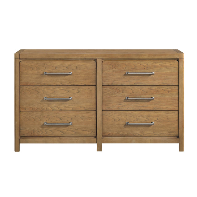 Light Brown Finish 6-Drawer Dresser Modern Bedroom Furniture 1pc