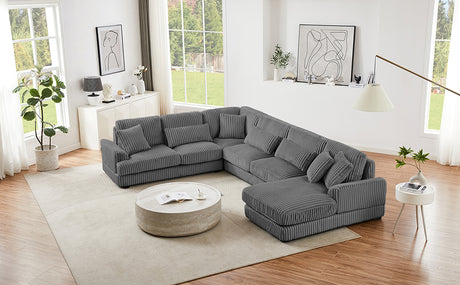 Modern Oversized U-shaped Sectional Sofa with Chaise Lounge in Dark Gray Corduroy, 129' - sold by Home Elegance USA