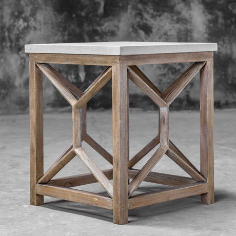 Catali Stone End Table White & Light Brown - White / Light Brown by Uttermost - View 6