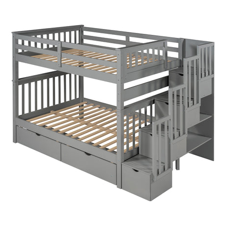 Full Over Full Bunk Bed with Shelves and 6 Storage Drawers, Gray(Old SKU:LT000046AAE) - sold by Home Elegance USA