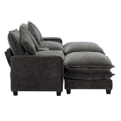Modern Chenille Upholstered Sectional Sofa with Ottomans, USB Ports, Cup Holders, and Storage in Grey - sold by Home Elegance USA