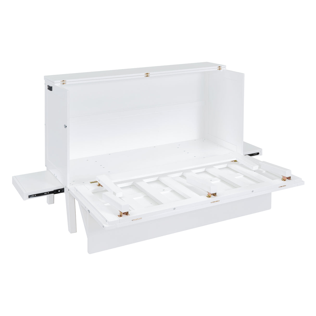 Queen Size Murphy Bed with USB Port and removable Shelves on Each Side,White - Home Elegance USA