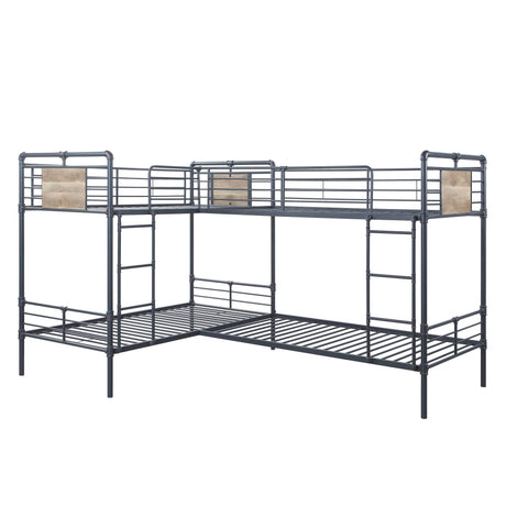 Cordelia Sandy Black, Dark Bronze Hand-Brushed Finish Quadruple Twin Bunk Bed - sold by Home Elegance USA