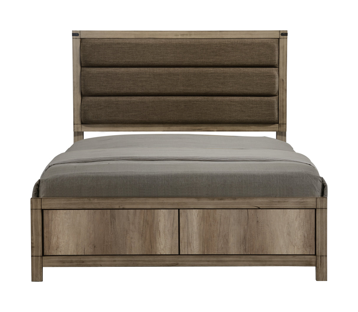 1pc Contemporary Queen Upholstered Low Profile Bed Crisp Vertical Channels Geometric Element Weathered Gray Finish Rustic