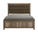 1pc Contemporary Queen Upholstered Low Profile Bed Crisp Vertical Channels Geometric Element Weathered Gray Finish Rustic