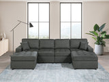 Contemporary Style Sectional Sofa Set RAF And LAF Chaise Armless Chairs Ash Black Color Dorris Fabric Tufted Couch Pillows Living Room