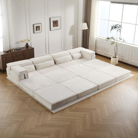 Compression Mahjong Sofa,Convertible Floor Sofa Bed,DIY Boneless Modular Sectional Sofa,No Assembly Required,Circle fleece fabric,Oversized 4 Seater with 2 Ottoman,White - sold by Home Elegance USA