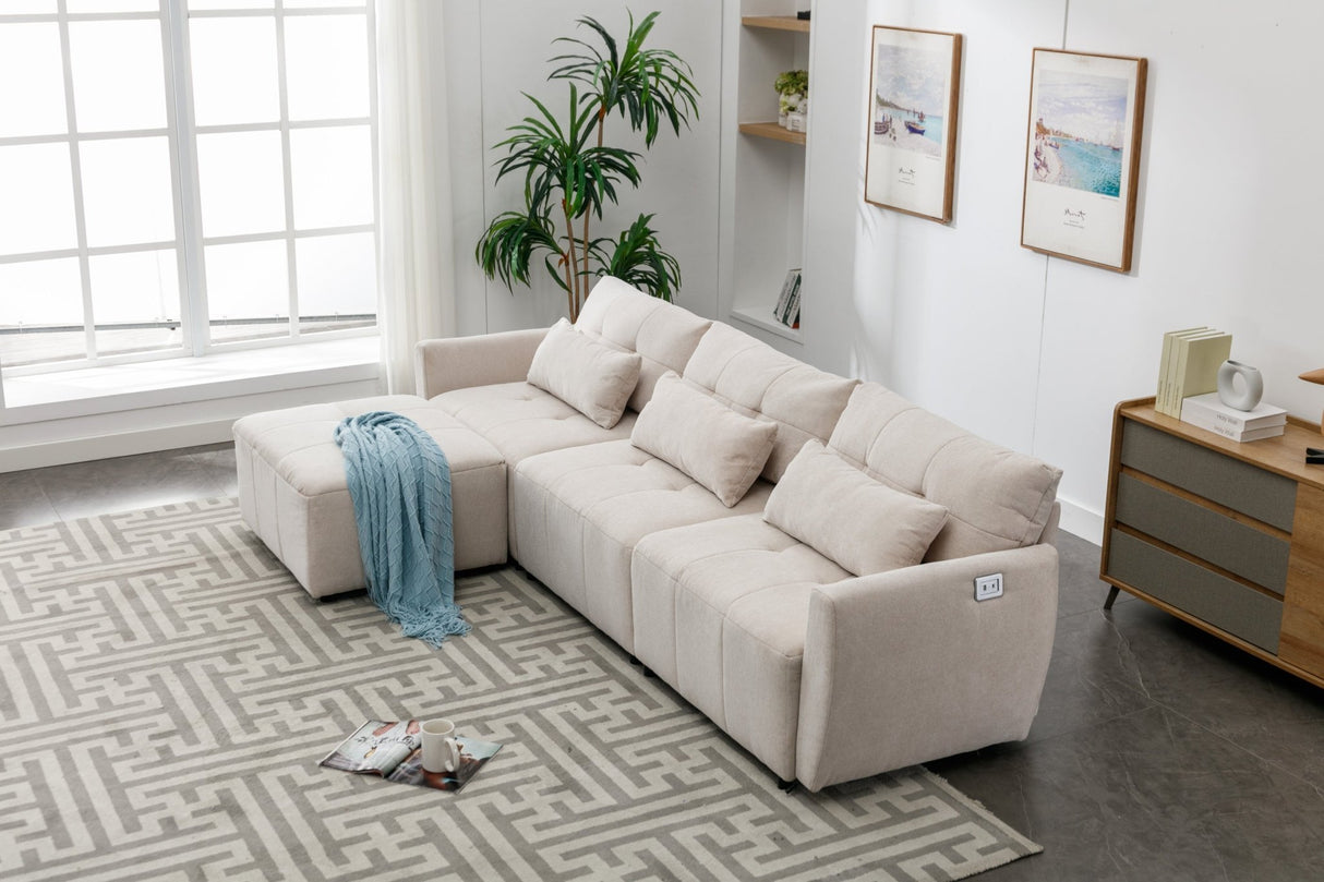 113.3" Convertible Sectional Sofa Couch 3 - Seat L - Shaped Sofa with Movable Ottoman and USB for Apartment, Living Room, Bedroom, Beige - SG000880AAA - image - 17