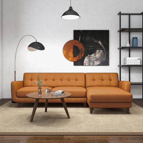 Allison Right-Facing Tan Leather Sectional Sofa Mid-Century Modern Style 113 x 59 x 32 Inches - sold by Home Elegance USA