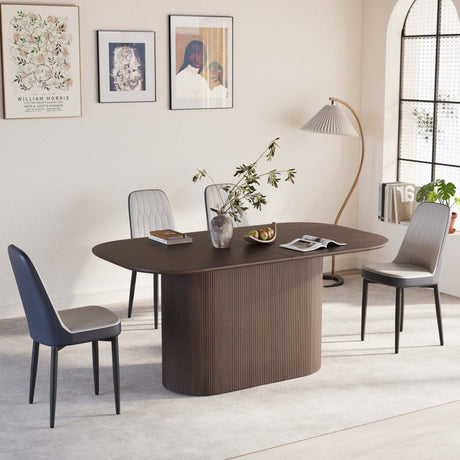 63 'medieval modern brown style MDF dining table and PU dining chair set 4. Assemble Desktop and black metal leg dining chair set, suitable for home&kitchen - sold by Home Elegance USA