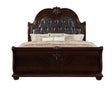 1pc Traditional Style Faux Leather Upholstered Headboard Button Tufted Formal Bedroom Furniture Formal King Sleigh Bed Antique Brown Finish