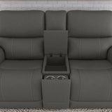 Carter Power Reclining Loveseat With Console & Power Headrests & Lumbar - Smoke | Flexsteel
