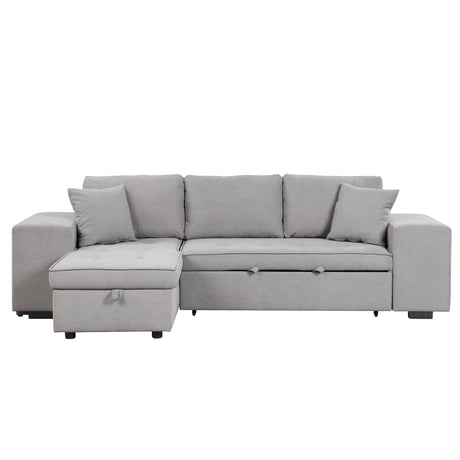 Modern Reversible L-Shape Pull Out Sleeper Sofa with Storage Chaise and Stools, Gray Linen, 104.5' - sold by Home Elegance USA