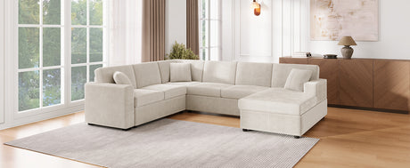 Oversized Sectional Sofa 115.3' U-Shaped Sofa with Chaise Lounge and Three Soft Throw Pillows, Light Gray Corduroy, 115.3' x 90.5' - sold by Home Elegance USA