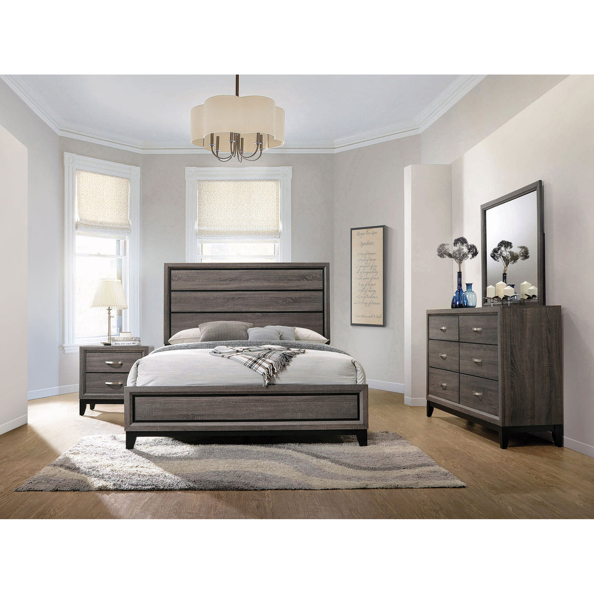 Carina Grey Oak and Black 4-piece Queen Panel Bedroom Set